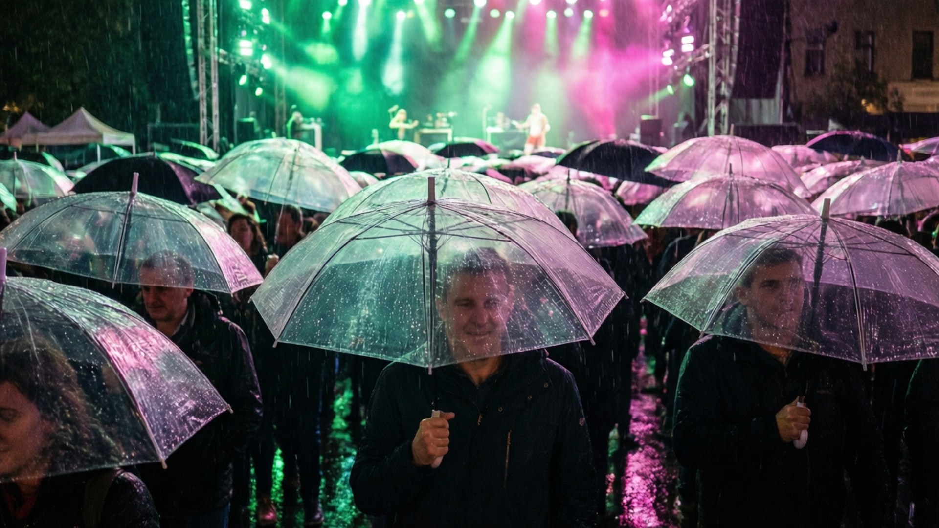 Umbrella Sea at Night by Wallpapers.art Studio