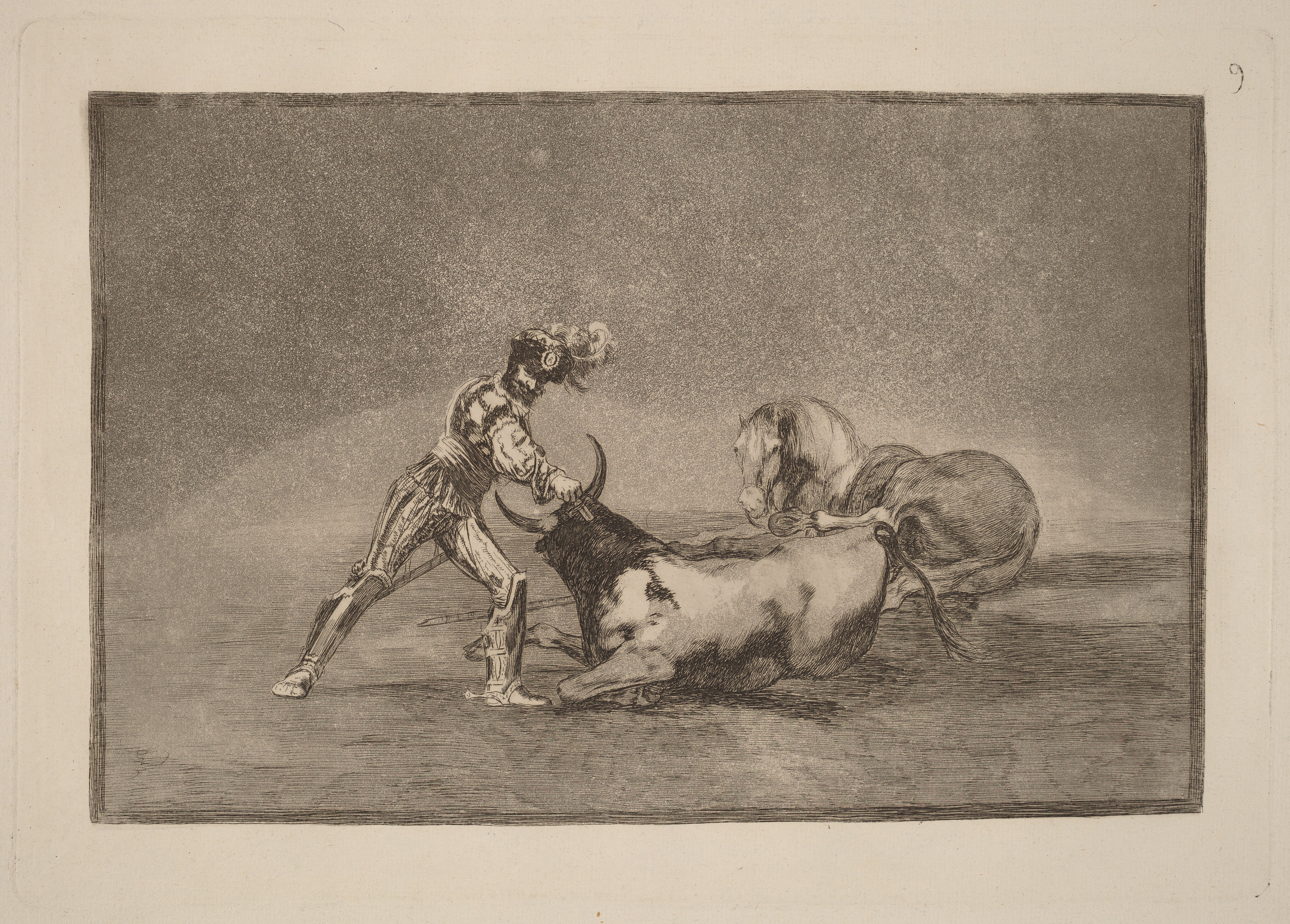 Un caballero espanol mata un toro despues de haber perdido el caballo (A Spanish Knight Kills the Bull after Having Lost His Horse) by Francisco de Goya