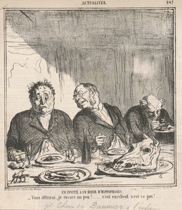 Un invité à un dîner d'hippophages: Vous offrirai-je encore un peu?  C'est excellent, n'est-ce pas?