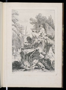 Une fontaine avec une naïade assise sur une conque