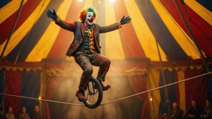Unicycle Clown on Tightrope