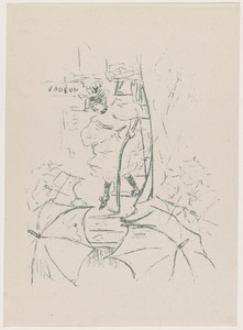 untitled (Woman descending onto a street of umbrellas)