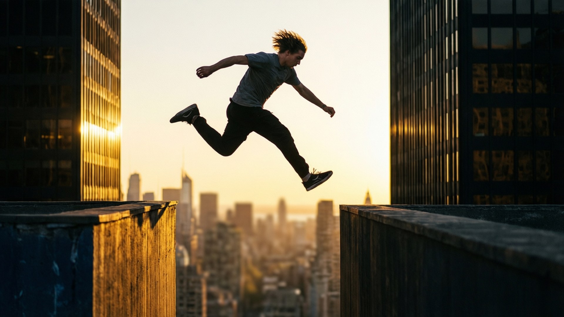 Urban Leap at Dusk by Wallpapers.art Studio