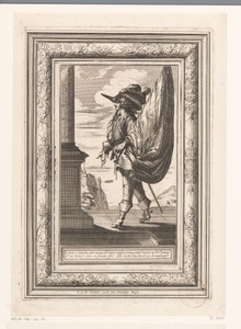 Vaandeldrager op een bordes, gekleed volgens de mode van ca. 1630