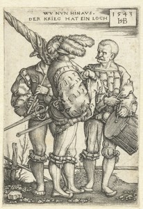 Vaandeldrager, tamboer en fluitspeler