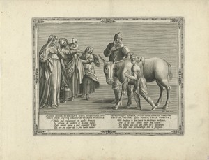 Vader en zoon te voet, naast de ezel