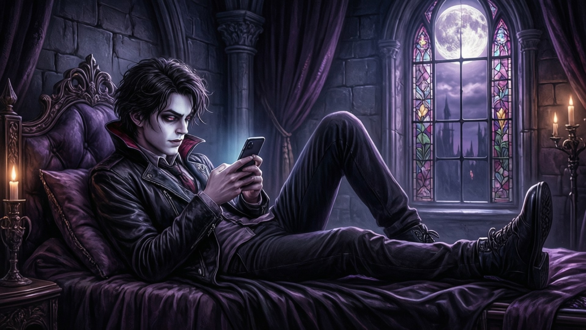 Vampire Texting by Wallpapers.art Studio