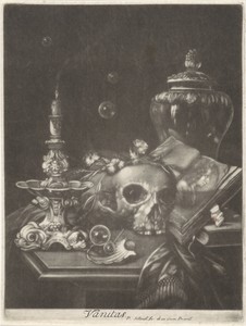Vanitasstilleven met een schedel en zeepbellen
