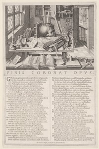 Vanitasstilleven met een schedel met lauwerkrans