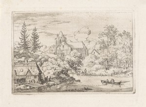 Vaten en planken aan de oever van de rivier
