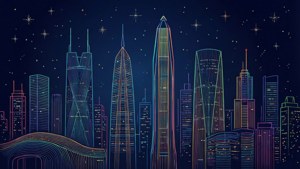 Vector Night Skyline
