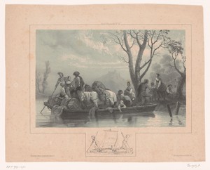 Veerpont met paarden en passagiers