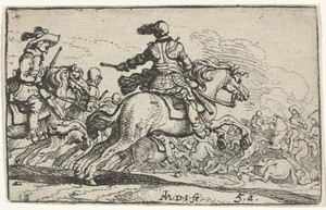 Veldslag, in het midden een galoperende ruiter