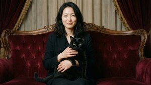 Velvet Sofa with Cat