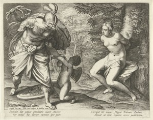 Venus aan een boom gebonden en Amor door Minerva gestraft
