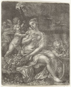 Venus, een duif en drie putti