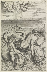 Venus en Amor op dolfijnen