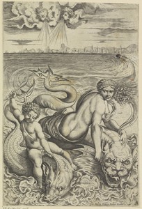 Venus en Amor op dolfijnen