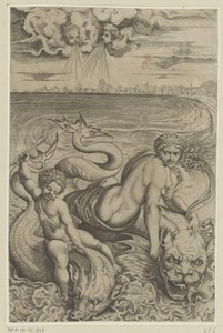 Venus en Amor op dolfijnen