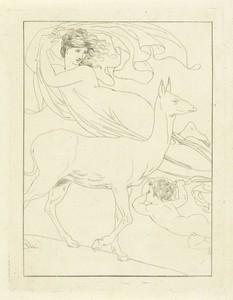 Venus en Amor zwevend in de lucht bij hert
