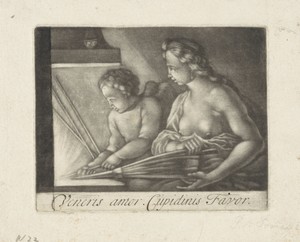 Venus en Cupido stoken een vuur