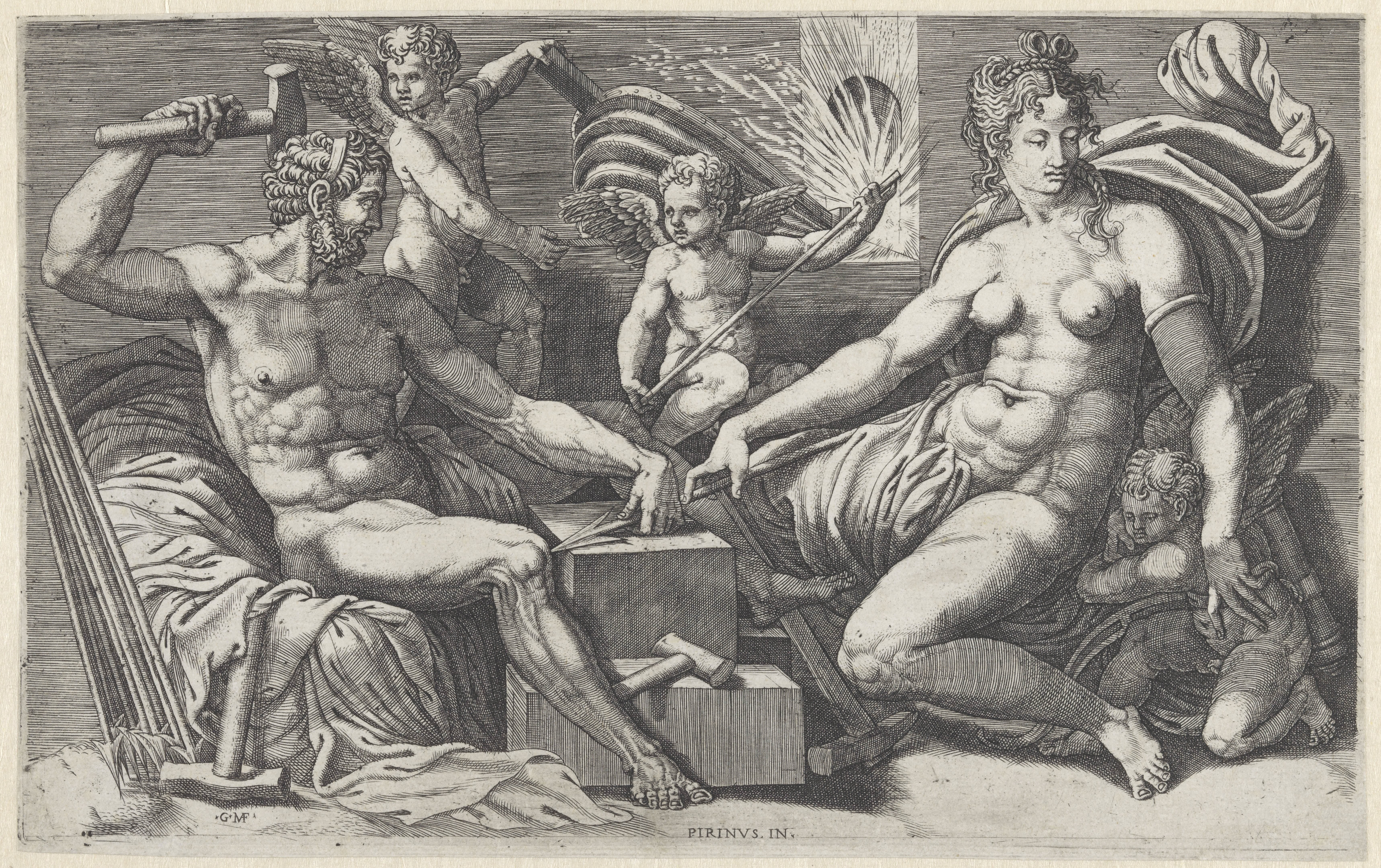 Venus en Vulcanus in de smidse van Vulcanus by Giorgio Ghisi