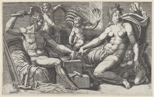 Venus en Vulcanus in de smidse van Vulcanus
