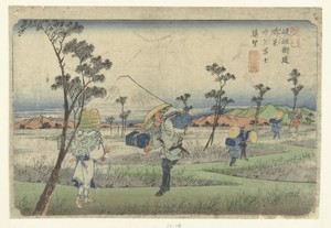 Vergezicht op de berg Fuji gezien vanaf Fukiage bij Kōnosu