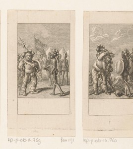 Vermoeide Falstaff voor Henry op het slagveld