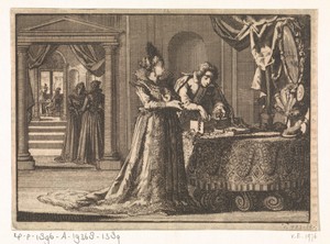 Vermomd als juwelier brengt Gustaaf II Adolf zijn eerste bezoek aan zijn verloofde Maria Eleonora van Brandenburg, 1620