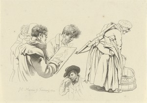 Verschillende figuren, waaronder portretten van Harmanus Langerveld en Anthonie Joseph Helant