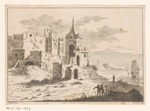 Vervallen kasteel in een rivierlandschap