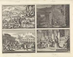 Vervolging van protestanten in Ierland, 1641 / Gravin van Aubigny ontsnapt uit haar gevangenis in Londen door uit het venster te springen, 1643 / Mannen uit het gevolg van de Portugese gezant te Londen schieten op de beurs Harcourt Greenway overhoop, 1653 / Kerk te Innsbrück waar Christina van Zweden haar verklaring van haar overgang naar de katholieke kerk voorleest, 1655