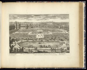 Veuë du grand Parterre du Tybre et du derriere du Chasteau du Fontaine-bleau