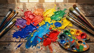 Vibrant Paint Splatter Flat Lay