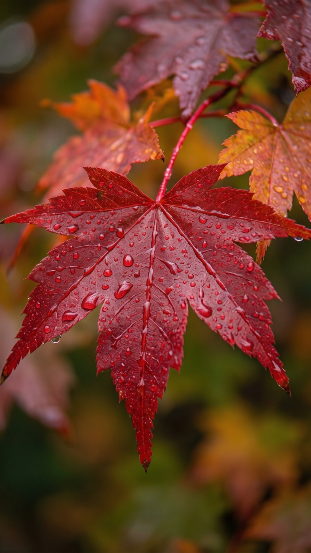 Vibrant Red Maple Leaf Macro by Wallpapers.art Studio