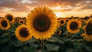 Vibrant Sunflower Field at Sunset