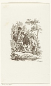 Vier jongens met kruiwagen