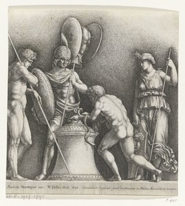 Vier klassieke figuren rond een offerzuil