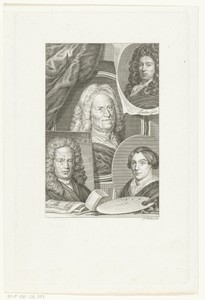 Vier portretten van Nederlandse kunstenaars Hendrik Noteman, Jacob Gole, Maria Schalcken en Wigerus Vitringa