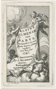 Vier putti houden een doek met tekst op