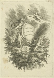 Vier putti rond een cartouche