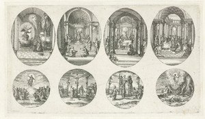 Vier scènes uit het leven van Maria en vier Passiescènes: Annunciatie, De twaalfjarige Christus in de tempel, Besnijdenis van Christus, Presentatie van Christus in de tempel, Hemelvaart, Kruisiging, Kruisafneming, Opstanding