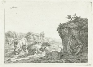 Vier schapen en een slapende herder