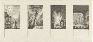 Vier voorstellingen van de maanden oktober, november, februari, maart