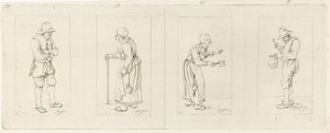 Vier voorstellingen van een staande figuur