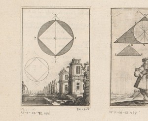 Vierkant rond een cirkel met onderaan ruïne van een paleis
