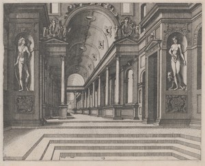 View in a Church with Corinthian Columns and Statues of Apollo, Melpomene, and Moses