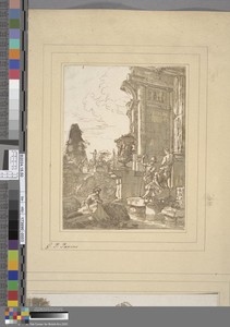 View of a Ruin, with Four Figures by a Pool