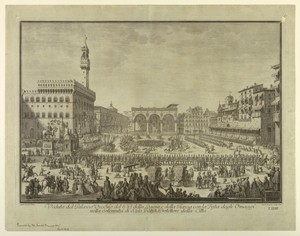 View of Palazzio Vecchio, Loggia, and Pizza on Occation of Fête in homage to St. John the Baptist, Plate 23 from "Scelta di XXIV Vedute delle principali contrade, piazze, chiese, e palazzi della Città di Firenze"